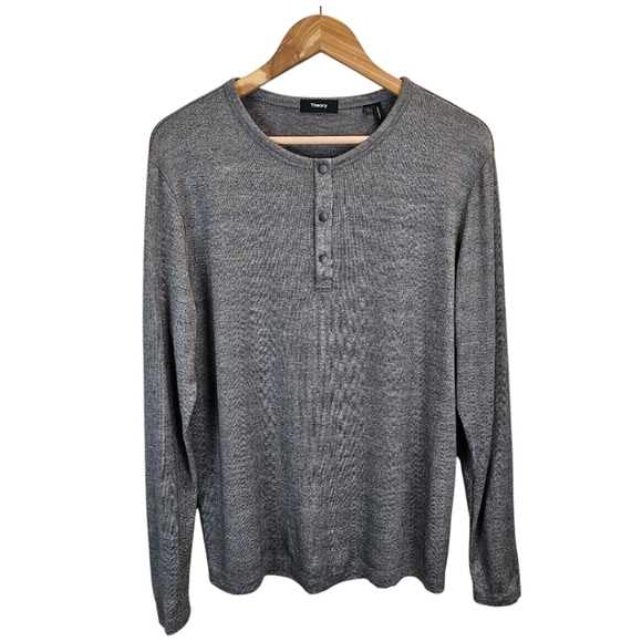 Men's Theory Gray Snap Henley Shirt In Modal Jersey Size Large Comfort Casual - Picture 2 of 12